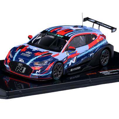 Macheta auto Hyundai Veloster N ETCR 2021 # 27, scara 1:43, albastru cu rosu Ixo