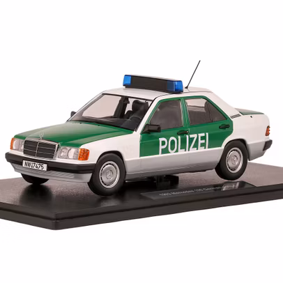 Macheta auto Mercedes-Benz 190 (W201) Polizei 1993 alb cu verde 1:18