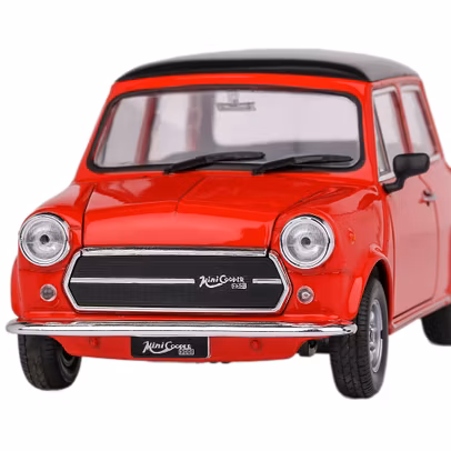 Macheta Mini Cooper Mk III 1300 1972 Roșu 1:24 – Welly - vedere din fata close up