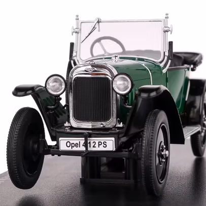 Macheta Opel 4/12 PS Laubfrosch Cabriolet 1924 Verde Negru 1:24 Magazine Models - vedere din fata