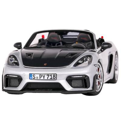 Macheta auto Porsche 718 Spyder RS Weissach Pack 2023 GT Silver Metallic 1:18 - vedere frontala