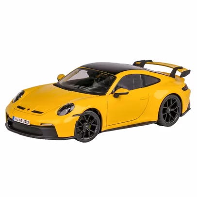 Macheta auto Porsche 911 (992) GT3 2022 galben 1:18 Maisto - vedere 3/4 stanga fata