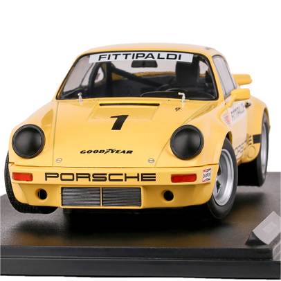 Macheta auto Porsche 911 IROC No.1 Fittipaldi 1974 galben 1:18 Solido - vedere frontala