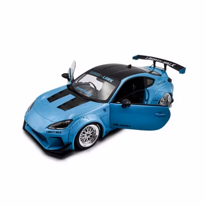 Macheta Toyota GR86 LBWK Body Kit 2024 Albastru 1:18 – Solido - usi deschise - vedere 3/4 stanga fata