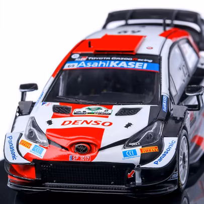 Macheta auto Toyota Yaris WRC#69 Rallye WM 2021, Rovanpera-Halttunen scara 1:43, alb cu negru si rosu, IXO