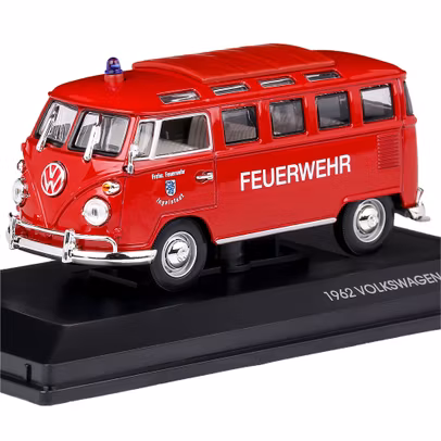 Macheta auto Volkswagen T1 Microbus Pompieri 1962 scara 1:43 rosu Lucky Diecast