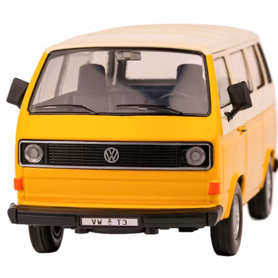 Macheta auto Volkswagen T3 Minibus 1979 galben cu alb 1:24