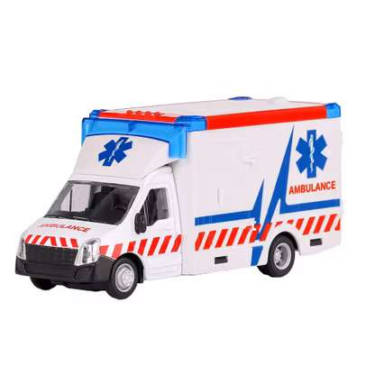 Macheta autospeciala Ambulanta cu targa alb 1:50 Bburago