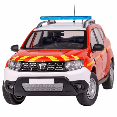 Macheta Autospeciala Dacia Duster MK.II 2018 Pompieri 1:18 - vedere frontala