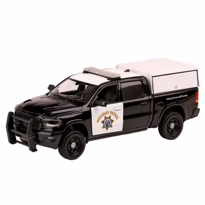 Macheta autospeciala Dodge RAM 1500 Pick-up Laramine Crew Cab California Highway Patrol negru cu alb 2019
