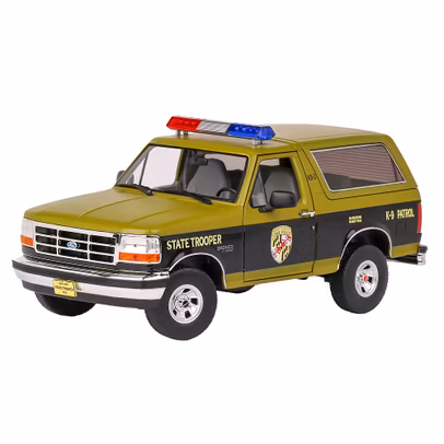 Macheta autospeciala Ford Bronco Maryland Police 1996 verde cu negru 1:18-2