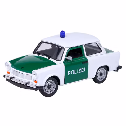 Macheta Trabant 601 Polizei Alb Verde 1:24 Welly - vedere 3/4 stanga fata