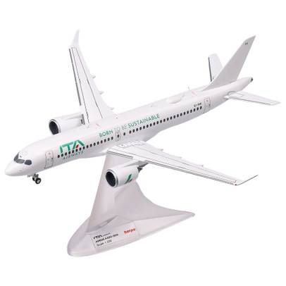 Macheta avion Airbus A220-300 ITA Airways EI-HHI 1:200 Herpa - vedere 3/4 stanga fata