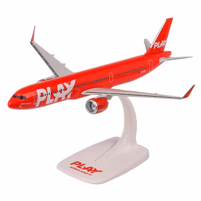 Macheta avion Airbus A321neo Play Airlines scara 1:200 PPC - model de colectie - vedere 3/4 stanga fata