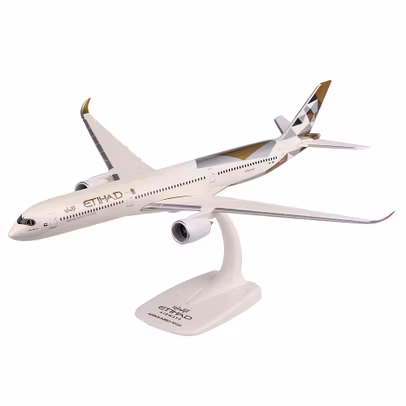 Macheta Airbus A350-1000 Etihad Airways 1:200 Herpa - vedere 3/4 stanga fata