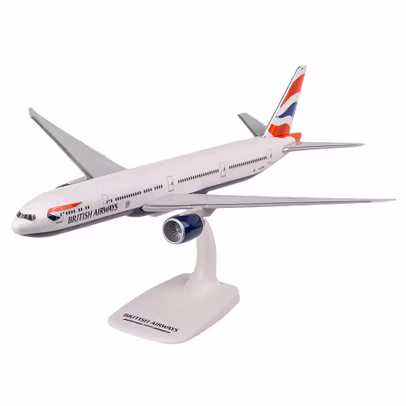 Machetă avion Boeing 777-300ER British Airways 1:200 – PPC, G-STBP - vedere 3/4 stanga fata