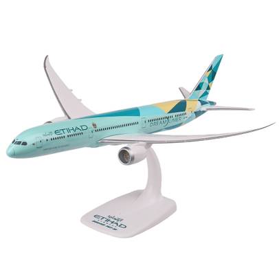 Machetă avion Etihad Boeing 787-10 Greenliner A6-BMH – scară 1:200 PPC Models 222260 - vedere 3/4 stanga fata