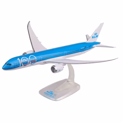 Macheta avion Boeing 787-10 Dreamliner KLM Special Edition 100 PH-BKA 1:200 PPC - vedere 3/4 stanga fata