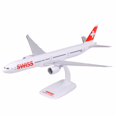 Macheta avion Boeing 777-300ER Swiss HB-JNB 1:200 Herpa - vedere 3/4 stanga fata