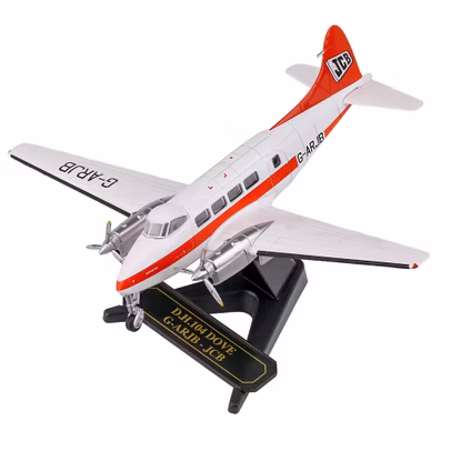 Macheta avion De Havilland DH.104 Dove G-ARJB - JCB Aviation - scara 1:72, Oxford Diecast - vedere 3/4 stanga fata