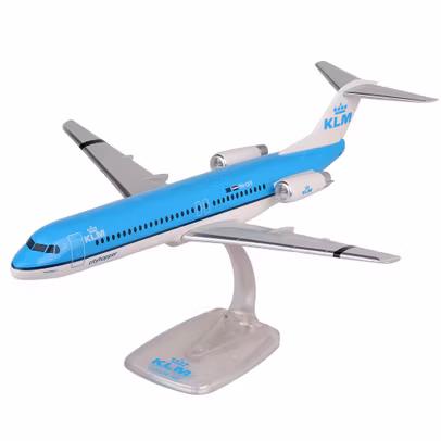 Macheta avion KLM Cityhopper Fokker 100 PH-OFP 1:100 PPC - vedere 3/4 stanga fata