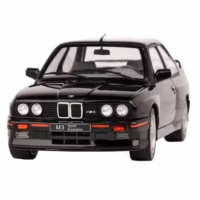 Macheta BMW E30 M3 Evolution 1990 Negru 1:18 – Solido - usi deschise- vedere 3/4 stanga fata