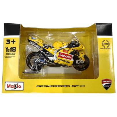 Macheta motocicleta Ducati Desmosedici GP23 2023 No.1 Francesco Bagnaia Misano red yellow 1:18 Maisto