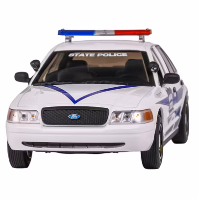 Macheta autospeciala politie Ford Crown Victoria Interceptor Indiana State Police 2008 blue cu alb 1-24