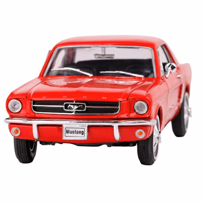 Macheta Ford Mustang Coupe 1964 rosu 1:24 Welly - vedere 3/4 stanga fata close up