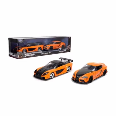 Hans Mazda RX7 si Toyota GR Supra Fast and Furious Twin Pack 1-32 Orange Black Jada Toys