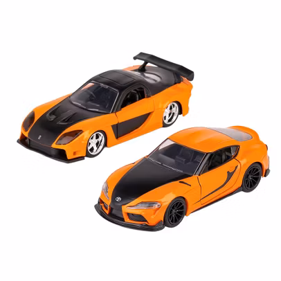 Hans Mazda RX7 si Toyota GR Supra Fast and Furious Twin Pack 1-32 Orange Black Jada Toys