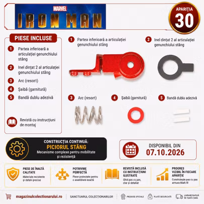 Macheta Iron Man Armura Mark III Nr.30 DeAgostini piese articulatie genunchi stang