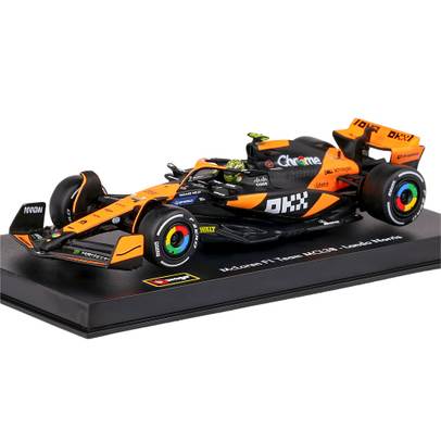 Macheta McLaren MCL38 F1 Miami GP2024 no.4 Norris cu casca pilot 1:43 - vedere 3/4 fata stanga