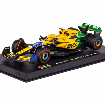 Macheta McLaren MCL38 F1 Monaco GP2024 no.4 Norris cu casca pilot 1:43 - vedere 3/4 fata stanga