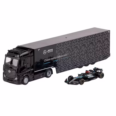 Macheta Mercedes Actros 2 GigaSpace cu F1 W15 N63 1:43 Bburago