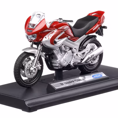 Macheta motocicleta Yamaha TDM850 2001 scara 1:18 rosu cu argintiu Welly