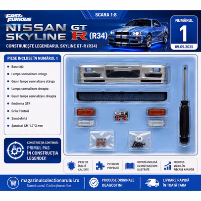 Coperta revistei Nr.1 – machetă Nissan Skyline GT-R R34 DeAgostini 1:8 Fast & Furious