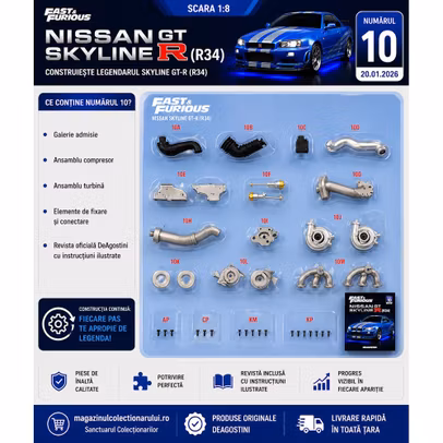 Macheta Nissan Skyline GT-R (R34) Nr.10 - Kit Construibil 1:8 DeAgostini - Fast & Furious