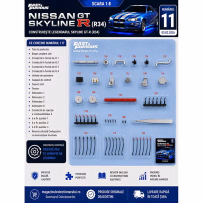 Macheta Nissan Skyline GT-R R34 Nr.11 Kit Construibil 1:8 DeAgostini Fast & Furious - revista