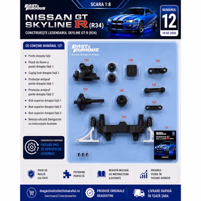 Macheta Nissan Skyline GT-R R34 Nr.12 Kit Construibil 1:8 DeAgostini Fast & Furious - revista