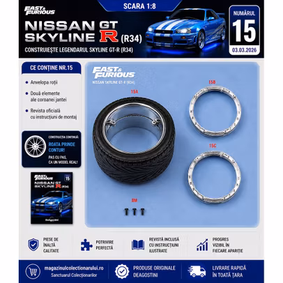 Macheta Nissan Skyline GT-R R34 Nr.15 DeAgostini roata janta 1:8