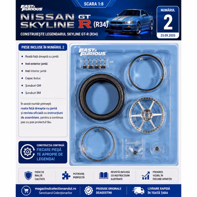 Macheta Nissan Skyline GT-R R34 - Kit construibil 1:8 DeAgostini Nr. 2 - Furios si Iute / Fast & Furious