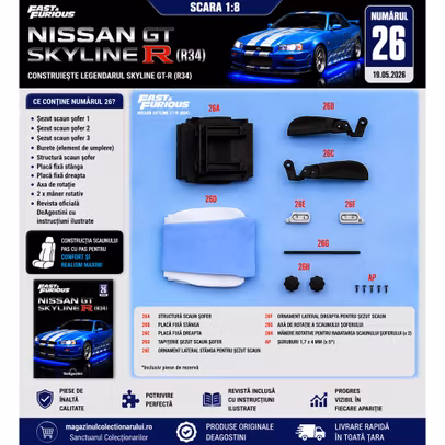 Macheta Nissan Skyline GT-R R34 Nr.26 DeAgostini 1:8 sezut scaun sofer