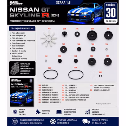 Macheta Nissan Skyline GT-R R34 Nr.30 DeAgostini Fast Furious fulii si curele accesorii motor
