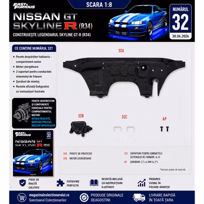 Macheta Nissan Skyline GT-R R34 Nr.32 DeAgostini Fast Furious perete despartitor habitaclu compartiment motor