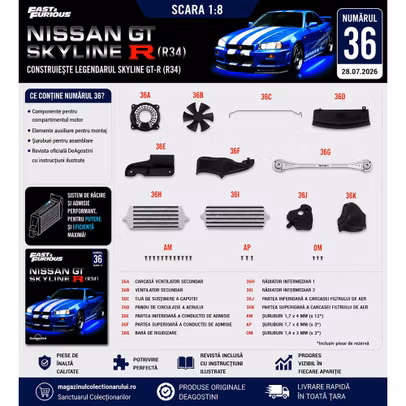 Coperta Macheta Nissan Skyline GT-R R34 Nr.36 DeAgostini Fast & Furious Kit Construibil 1:8
