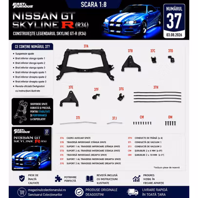 Macheta Nissan Skyline GT-R R34 Nr.37 DeAgostini suspensie spate si brate inferioare 1:8
