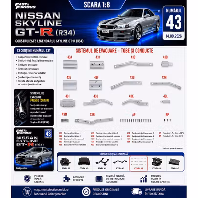 Macheta Nissan Skyline GT-R R34 Nr.43 1:8 DeAgostini Fast Furious - sistem evacuare, tobe si conducte