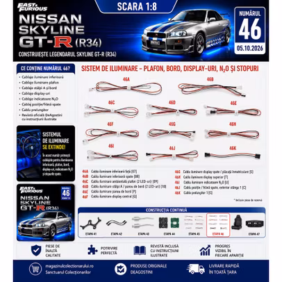 Macheta Nissan Skyline GT-R R34 Nr.46 1:8 DeAgostini Fast Furious - cablaje sistem iluminare