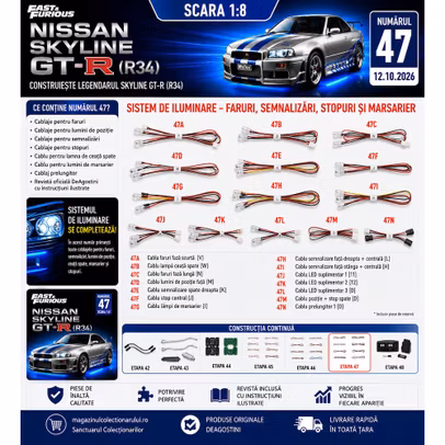 Macheta Nissan Skyline GT-R R34 Nr.47 1:8 DeAgostini Fast Furious - faruri semnalizari stopuri si cablaje